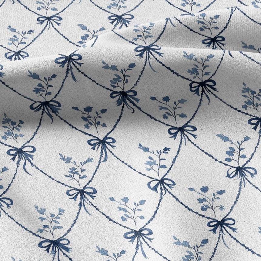 100% linen fabric Blue white diamond lattice print - Large Scale Botanical Damask Pattern for Upholstery Curtains Home Decor 3426