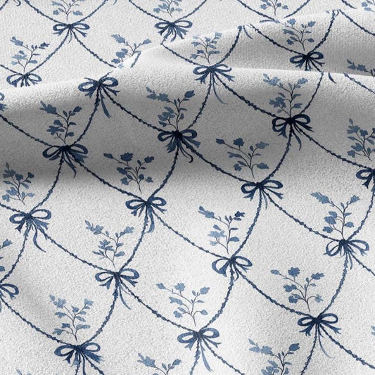 100% linen fabric Blue white diamond lattice print - Large Scale Botanical Damask Pattern for Upholstery Curtains Home Decor 3426