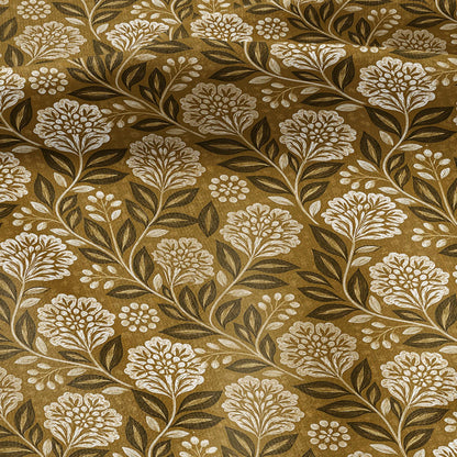 100% LINEN Fabric block print mustard flower - linen fabric with floral print -heavy linen fabric for upholstery home decor 3796