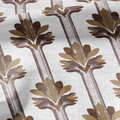 100% LINEN Fabric Stripe floral brown print  - floral upholstery home textile artisan fabric brown white 3136