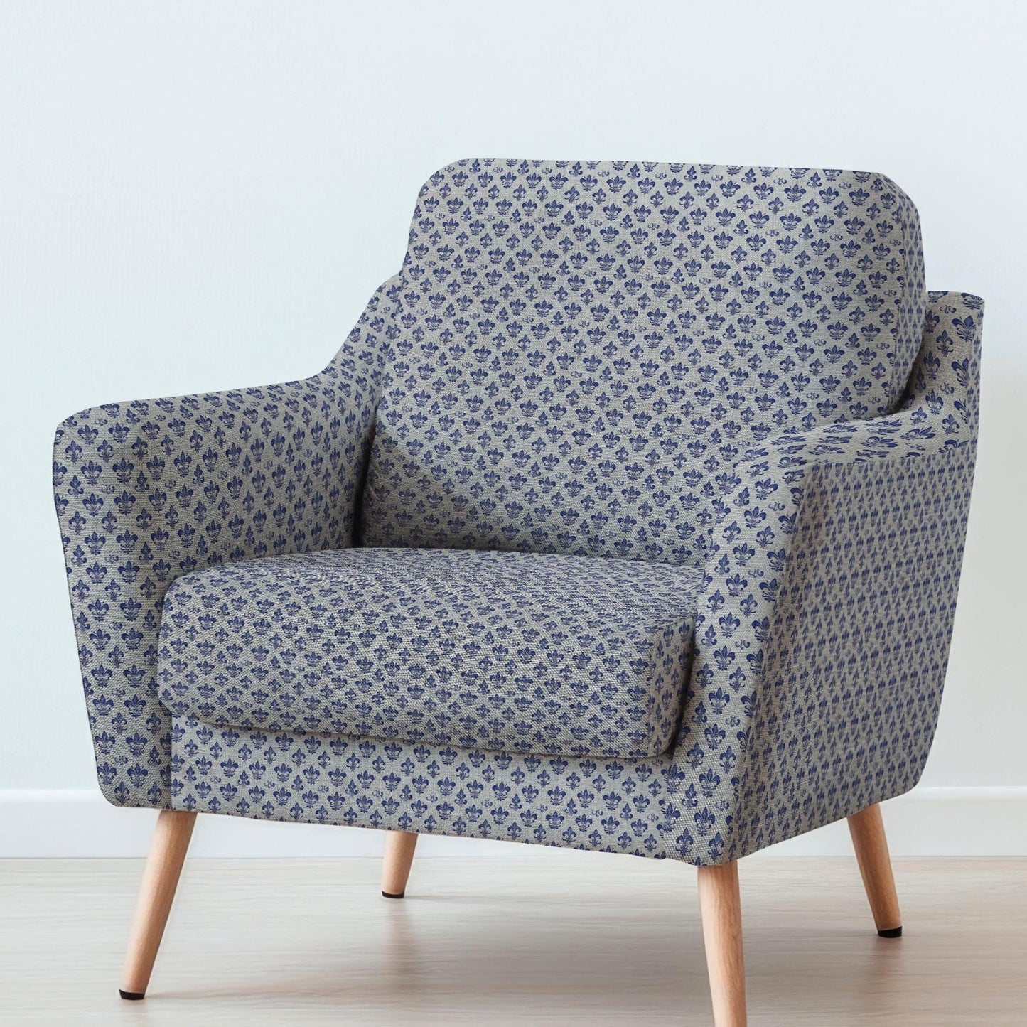 100% LINEN Fabric UPHOLSTERY 12oz - Fleur de lis on natural taupe grey linen - Modern vintage floral upholstery 360