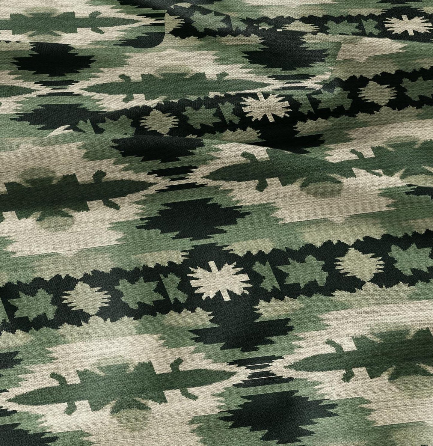 100% LINEN Fabric Western Abstract in green - tribal green print on linen print upholstery curtains dress making