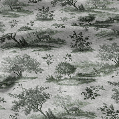 100% LINEN Fabric Country block print on oatmeal natur linen, floral toile de jouy fabric, French linen floral upholstery 3019