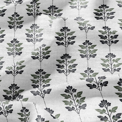 100% LINEN Fabric Leaves stripe print - Mid-century modern botanical stripe upholstery home textile artisan green white 2743