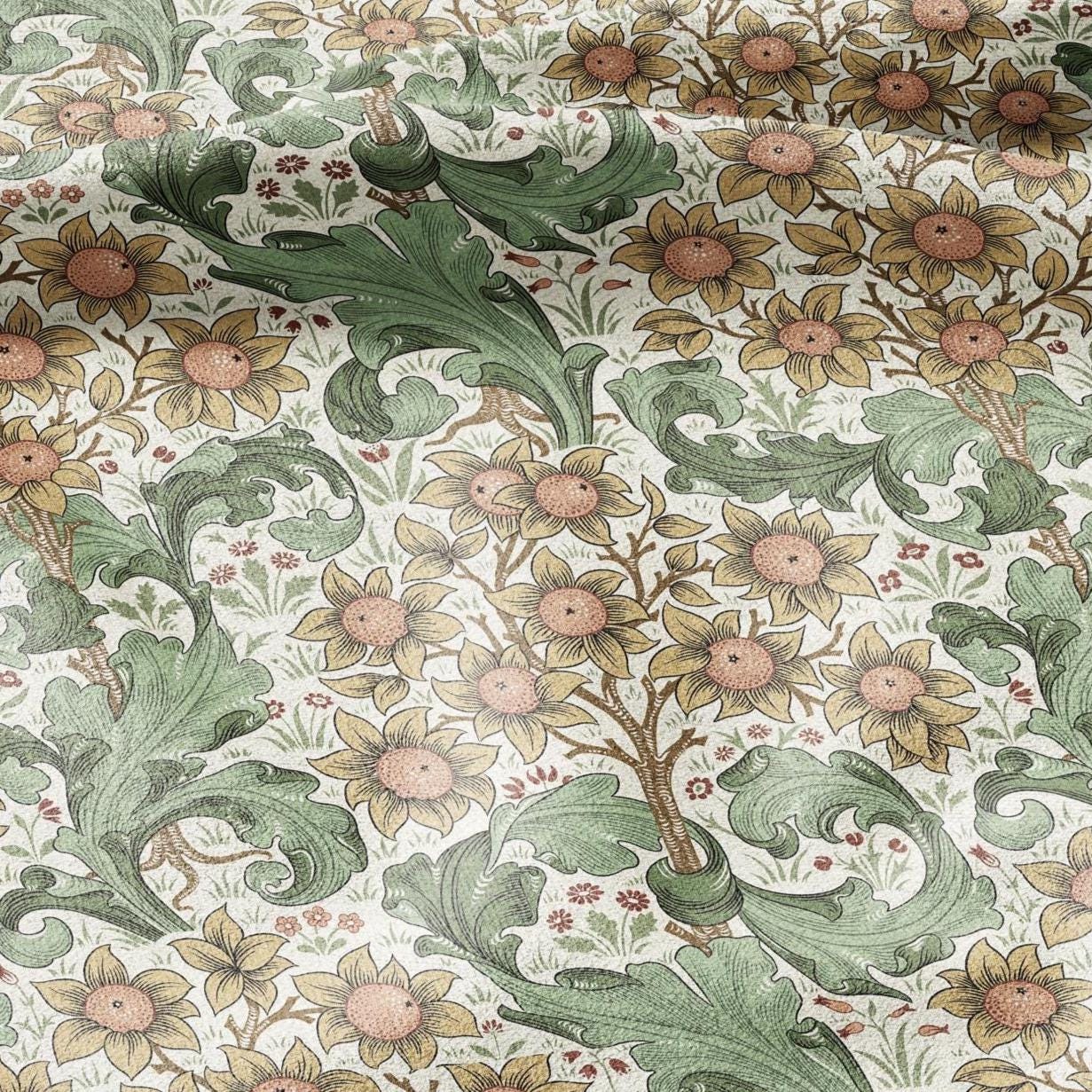 William Morris Orchard 100% LINEN Art and Crafts Fabric - Beige green Victorian flax fabric - British historical pattern 3002