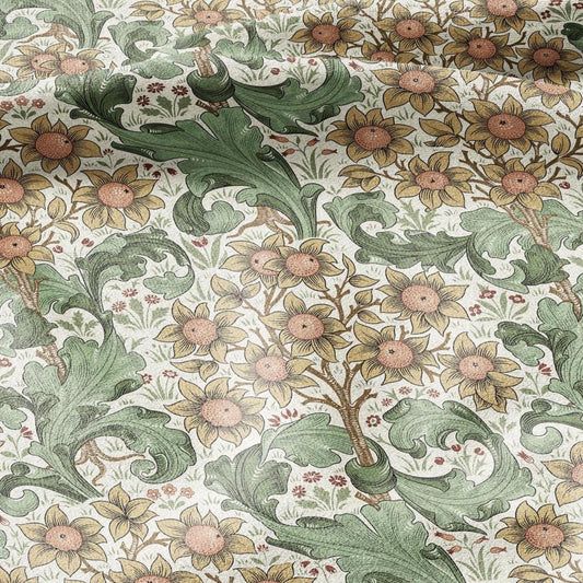 William Morris Orchard 100% LINEN Art and Crafts Fabric - Beige green Victorian flax fabric - British historical pattern 3002