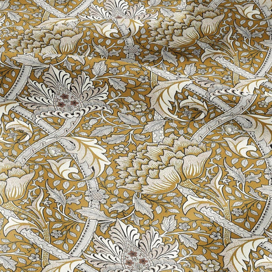 100% LINEN Fabric William Morris windrush mustard yellow print - British linen floral upholstery home textile Victorian fabrics 2735