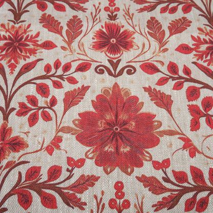 100% LINEN Fabric red floral print on oatmeal natur linen - love red flower fabric - French linen floral upholstery dress making 2036