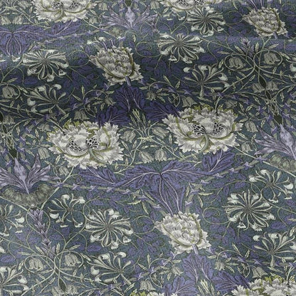 100% linen fabric William Morris Honeysuckle blue green print - Victorian Art crafts Historical pattern fabric upholstery dress making 3297