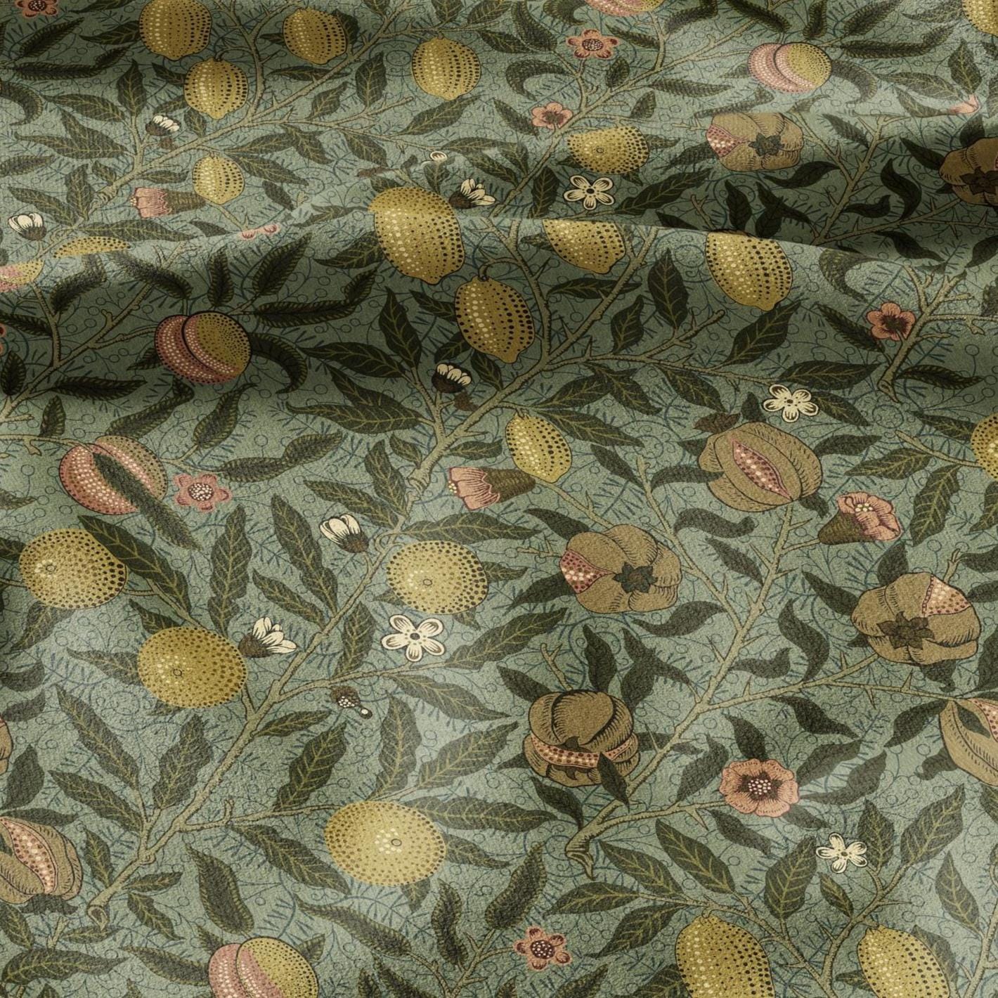 William Morris Fruits 100% LINEN Fabric - British linen floral upholstery - lemon Pomegranate home textile Victorian fabrics 3188