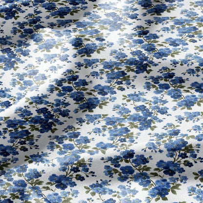 100% LINEN Fabric Block print Forget me not flower - botanical upholstery home textile artisan fabrics blue white 2913