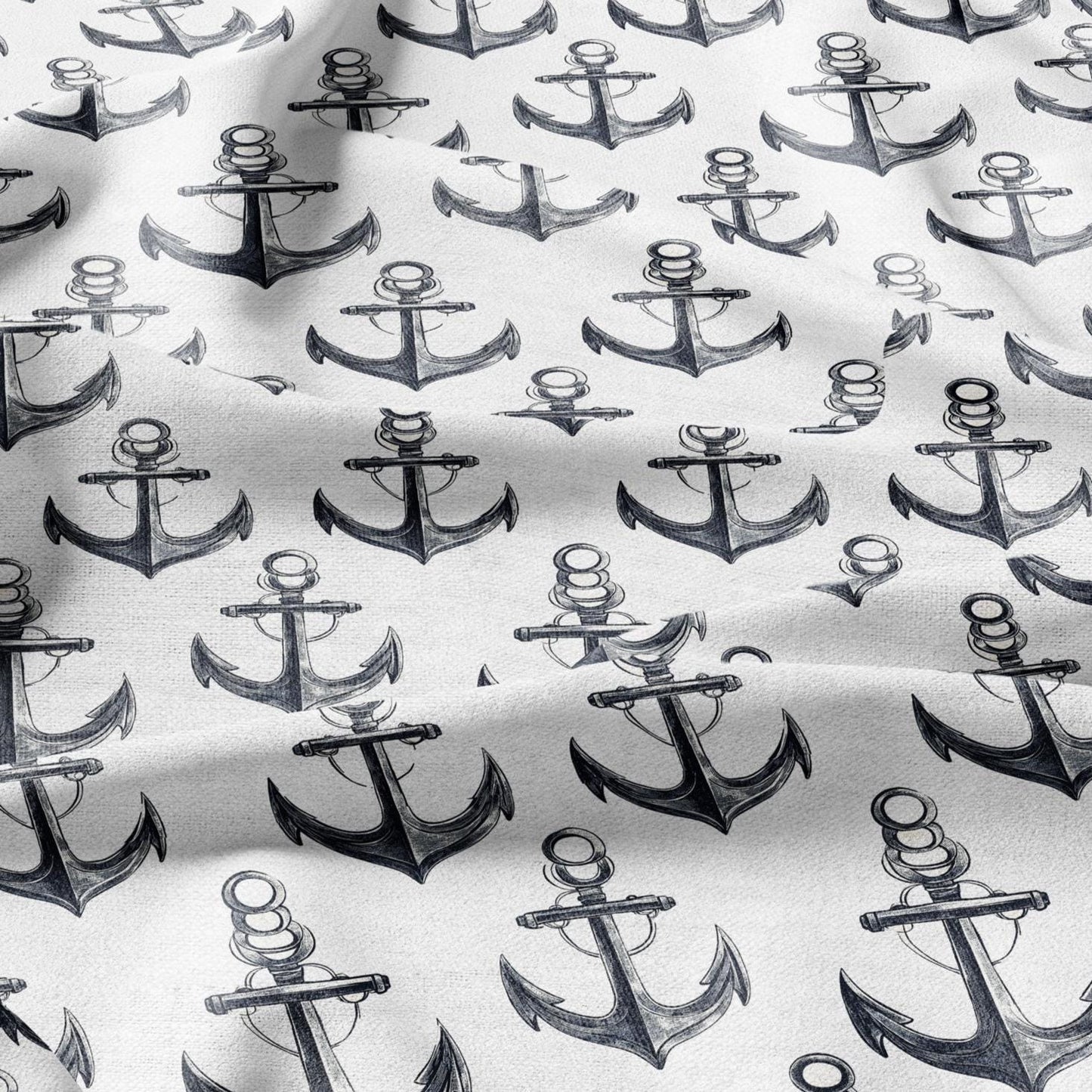 Anchor print on 100% LINEN - heavy fabric for upholstery or medium weight linen for dress making