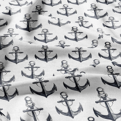 Anchor print on 100% LINEN - heavy fabric for upholstery or medium weight linen for dress making