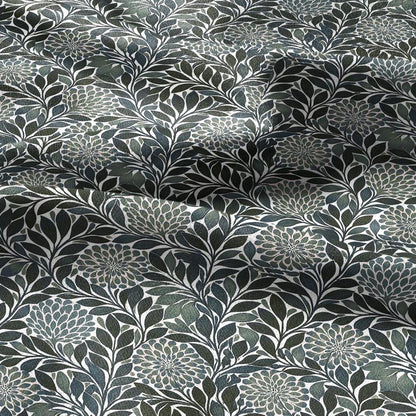 100% linen fabric greenfloral print - Vintage flower blossom botanical - modern vintage 3396