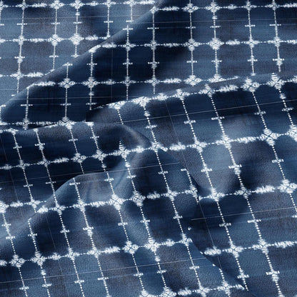 100% LINEN Fabric indigo blue print - Shibori abstract squares - upholstery curtains dress making 2982