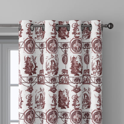 100% LINEN Fabric french red white print - Goddess Diana with Lion - toile de jouy - Diane chasseresse by Jean-Baptiste Huet 3419
