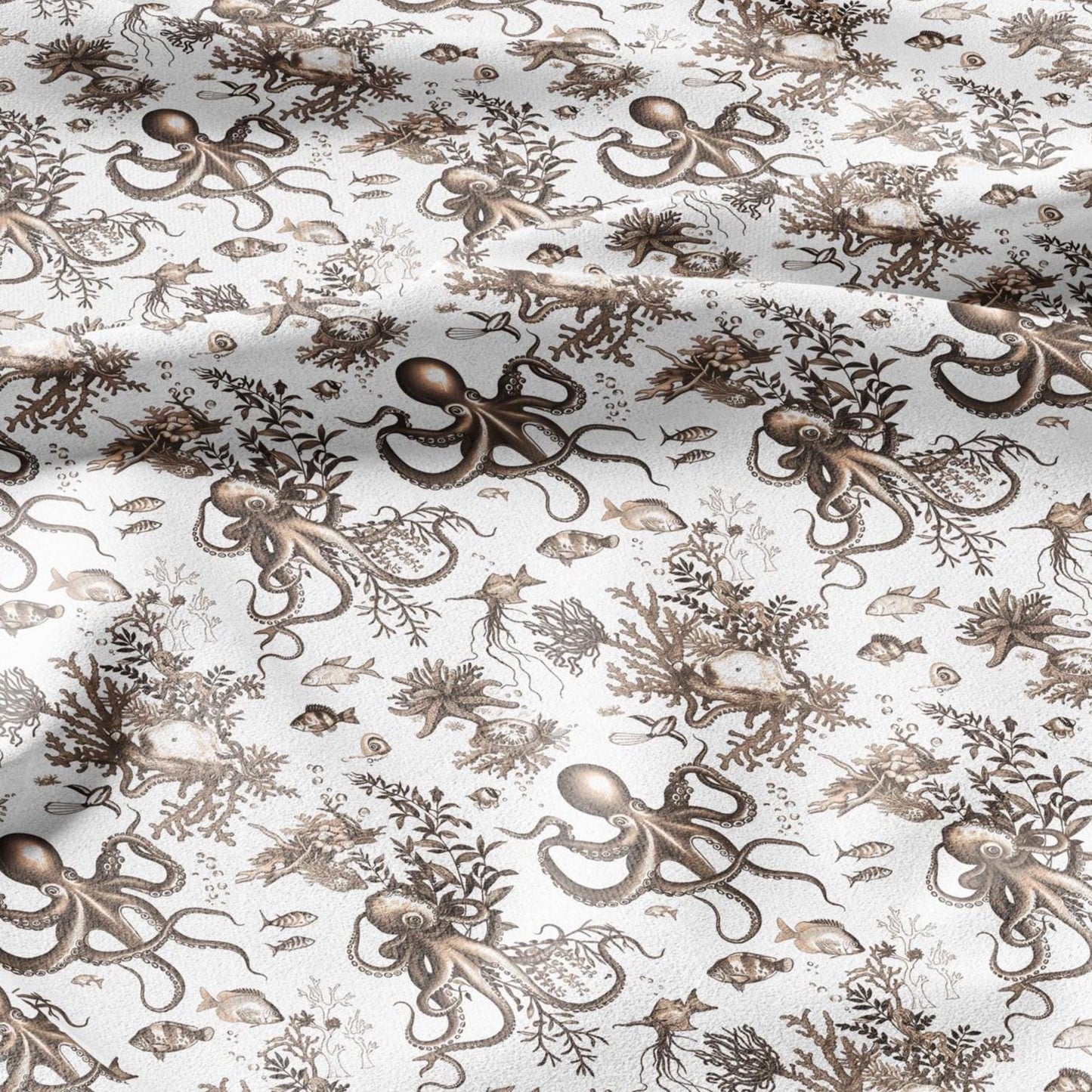 100% LINEN Fabric octopus linen -brown white floral fabric for upholstery home decor dress making 306B