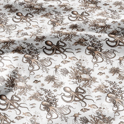 100% LINEN Fabric octopus linen -brown white floral fabric for upholstery home decor dress making 306B