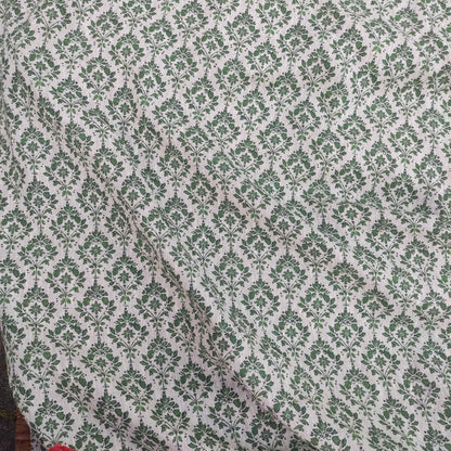 100% LINEN Fabric french green block print on oatmeal natur linen, upholstery linen fabric for home decor 340