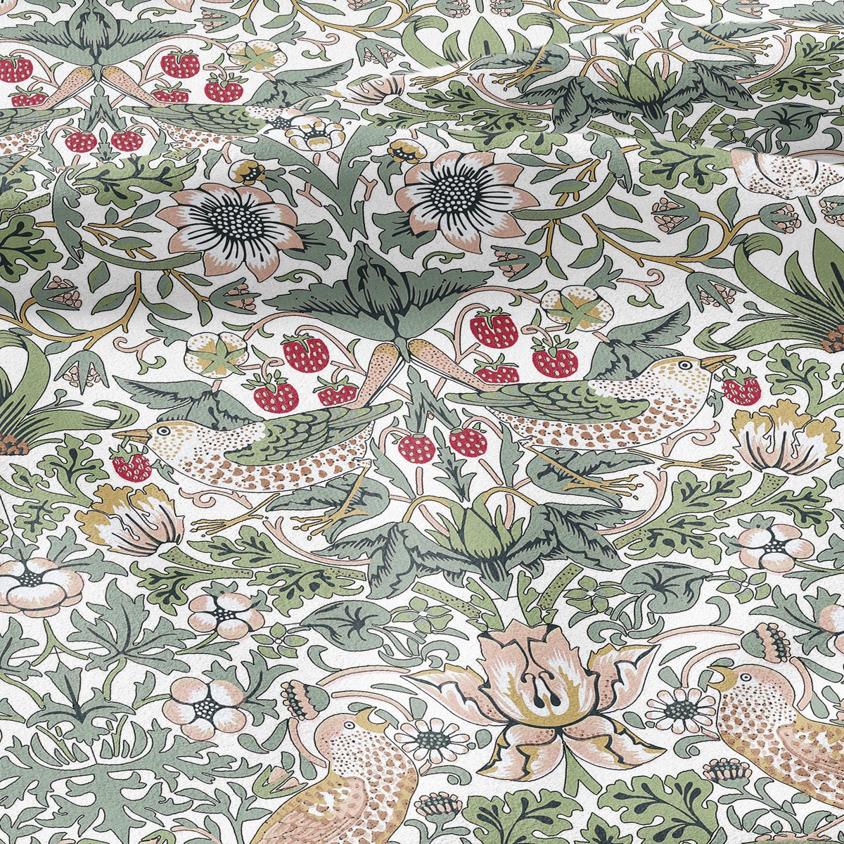 100% LINEN fabric - William Morris Strawberry thief white - British Victorian Art Craft flax - sewing home decor or clothing 3865