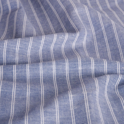 Premium Linen striped Fabric in blue natural linen | Marseille stripe Medium weight stripe fabrics for home textile curtains jackets