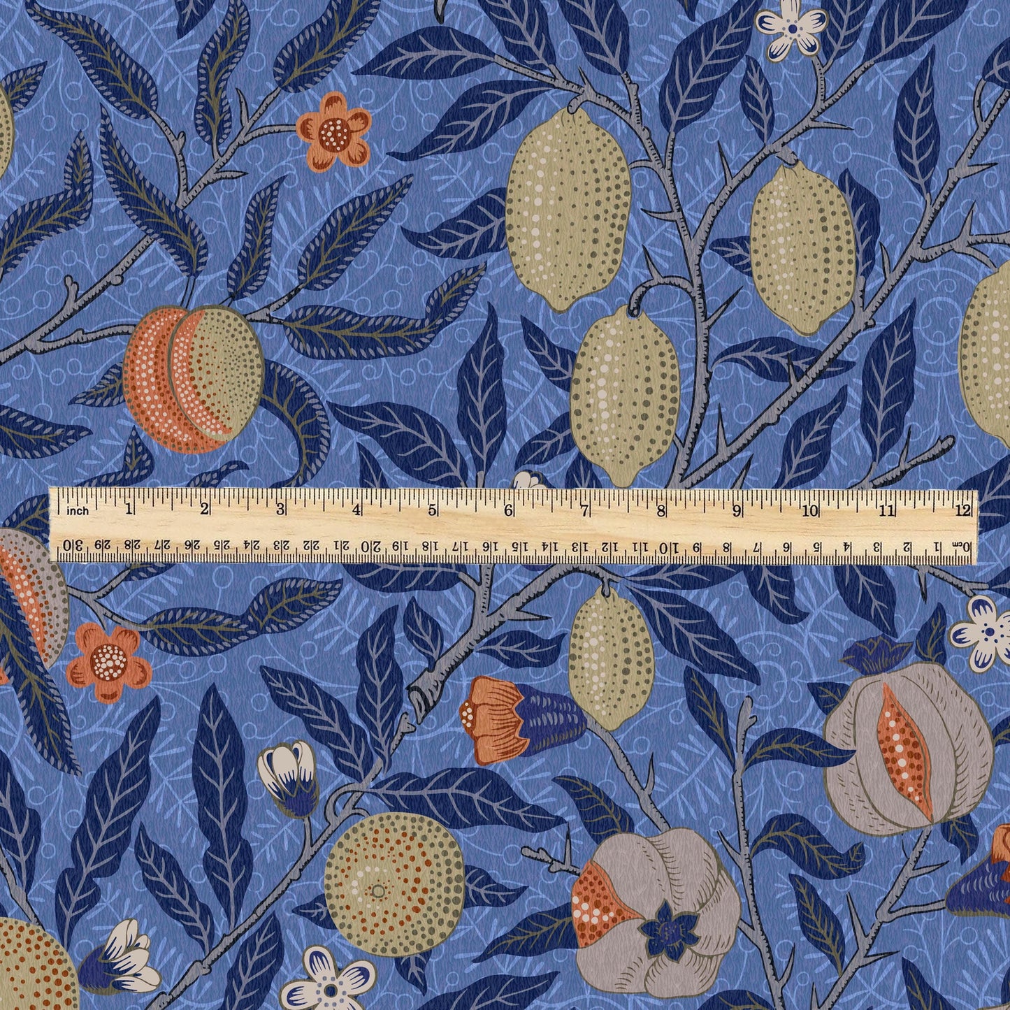 William Morris Fruits 100% LINEN Fabric - British linen floral upholstery - lemon Pomegranate home textile Victorian fabrics blue 3181