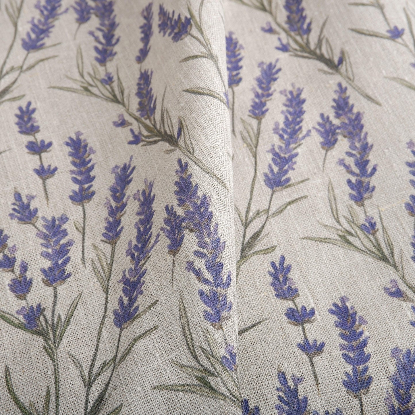 100% LINEN Fabric LAVENDER print on oatmeal linen - French county linen floral upholstery dress making curtains
