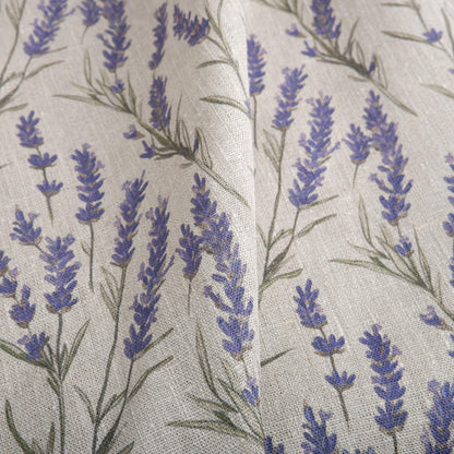 100% LINEN Fabric LAVENDER print on oatmeal linen - French county linen floral upholstery dress making curtains