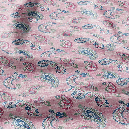 100% linen Vintage Pale pink Paisley Print fabric for Curtain Upholstery Cushion - Vintage Indian block print fabric for dress making sewing