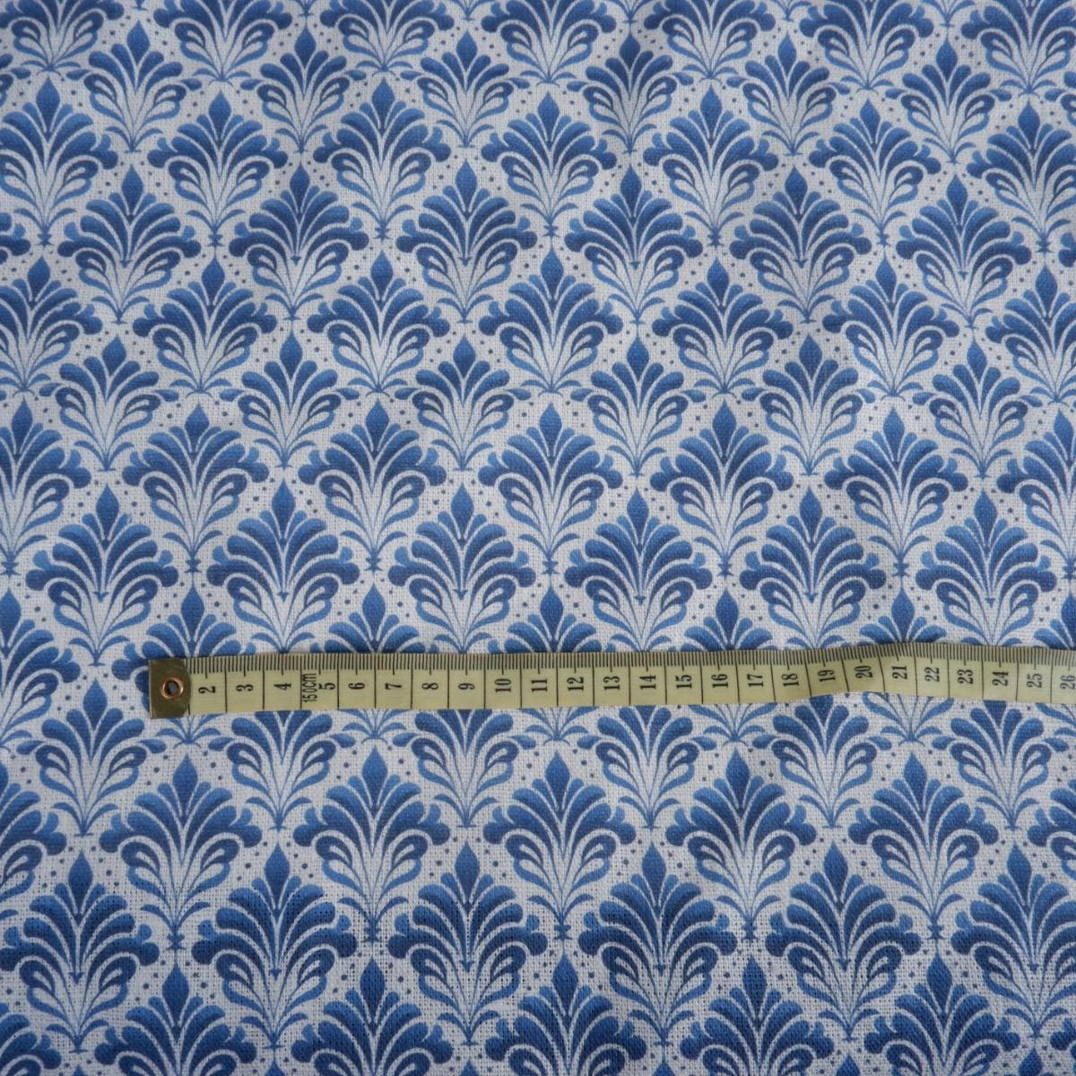 100% LINEN Fabric blue block print on white linen - fleur de lis floral fabric - French linen floral upholstery dressmaking 2053