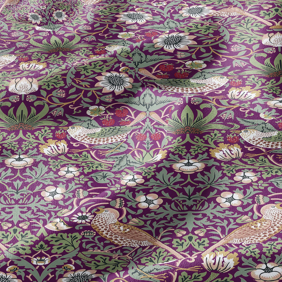 100% LINEN fabric - William Morris Strawberry thief purple - British Victorian Art Craft flax - sewing home decor or clothing 3866