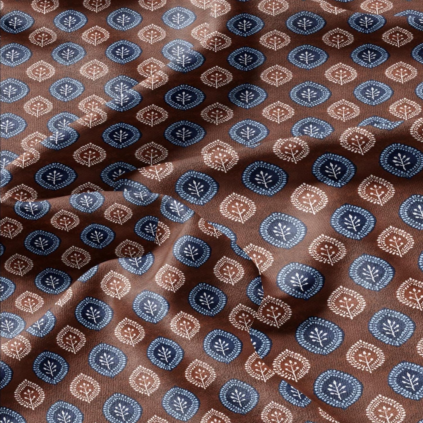 100% LINEN Fabric medallion print - navy brick red block print linen heavy for upholstery home decor - medium for dress making 2786