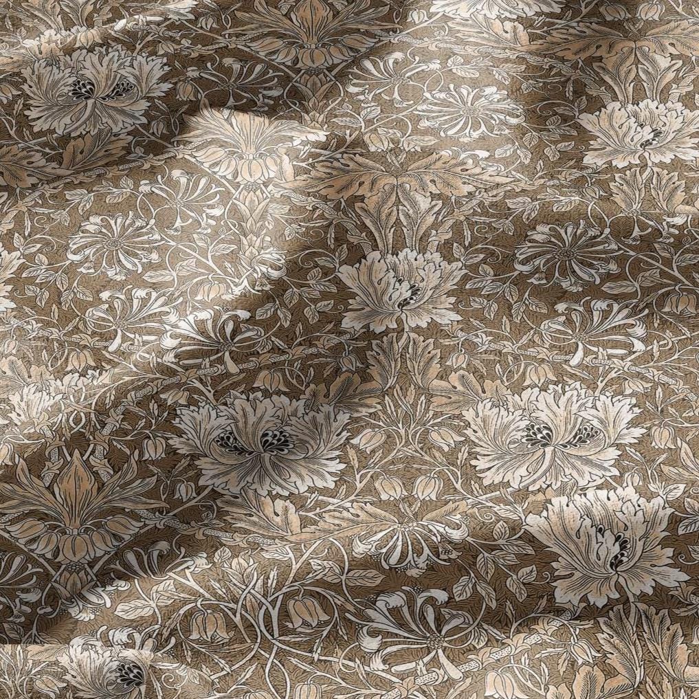 100% linen fabric William Morris Honeysuckle sepia print - Victorian Art crafts - Historical pattern fabric upholstery dress making 3283
