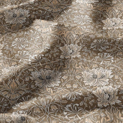 100% linen fabric William Morris Honeysuckle sepia print - Victorian Art crafts - Historical pattern fabric upholstery dress making 3283