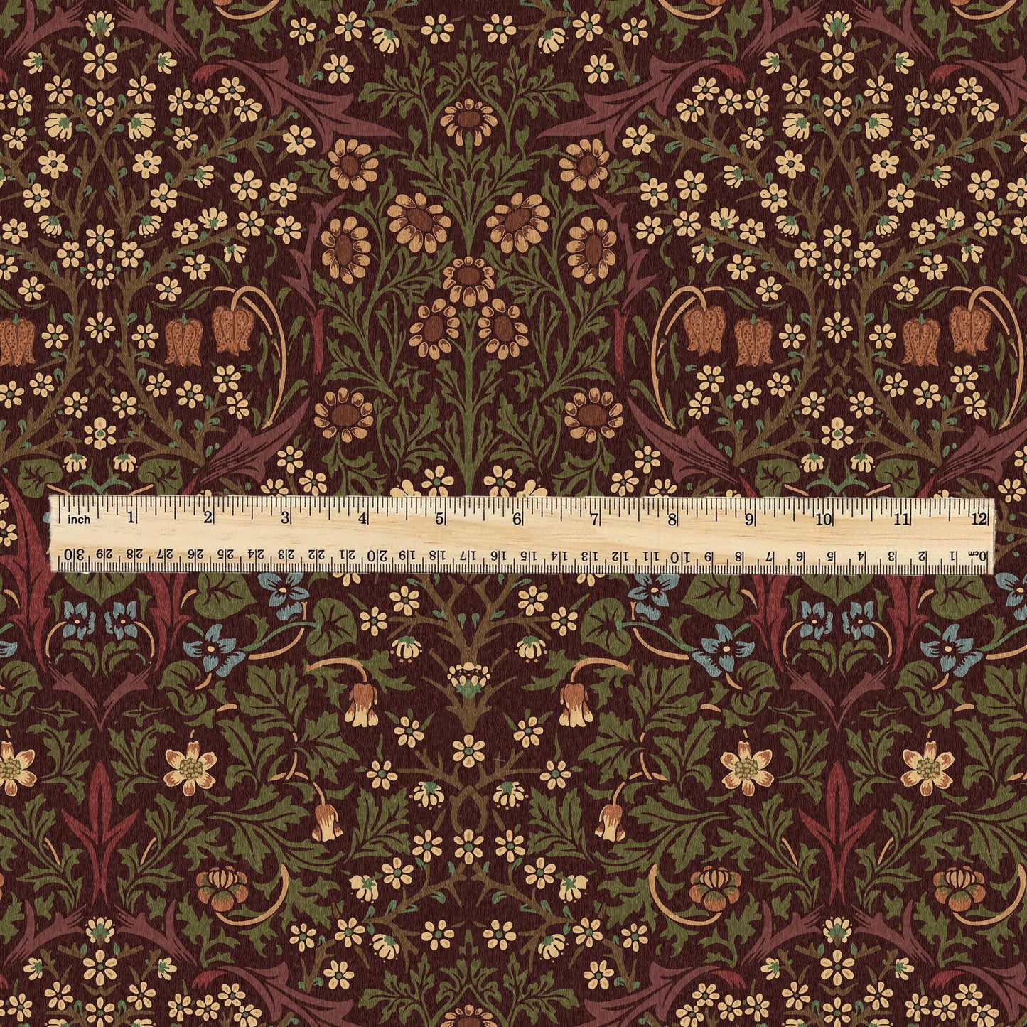 William Morris Blackthorn 100% LINEN Fabric - British linen floral upholstery home textile Victorian fabrics blue green 3183