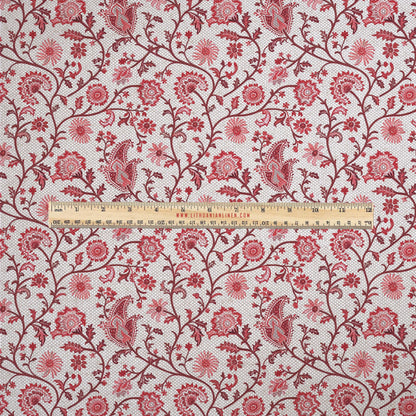 100% LINEN Fabric UPHOLSTERY 12oz - red paisley block print - oatmeal linen fabric with floral print  - Modern Vintage upholstery 314