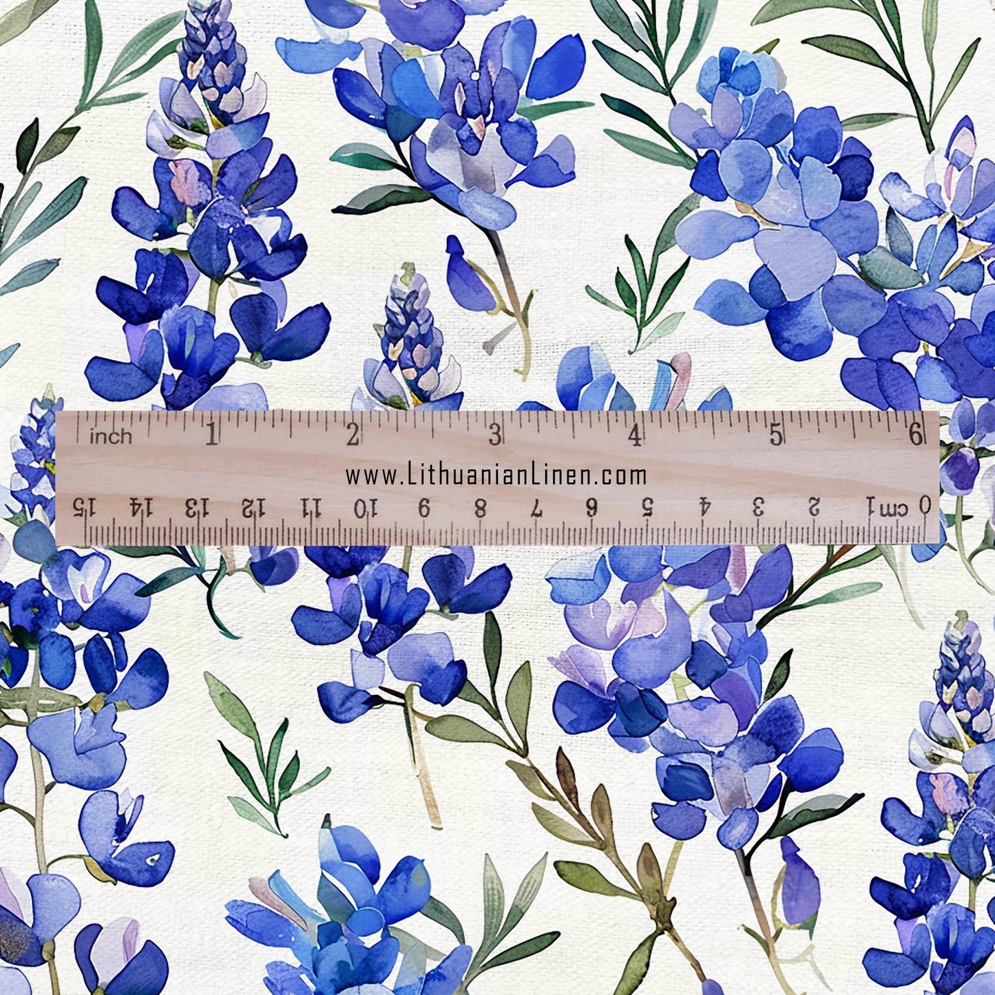 100% LINEN Fabric Blue Lupin print - floral modern - flower blossom upholstery home decor clothing sewing 2972