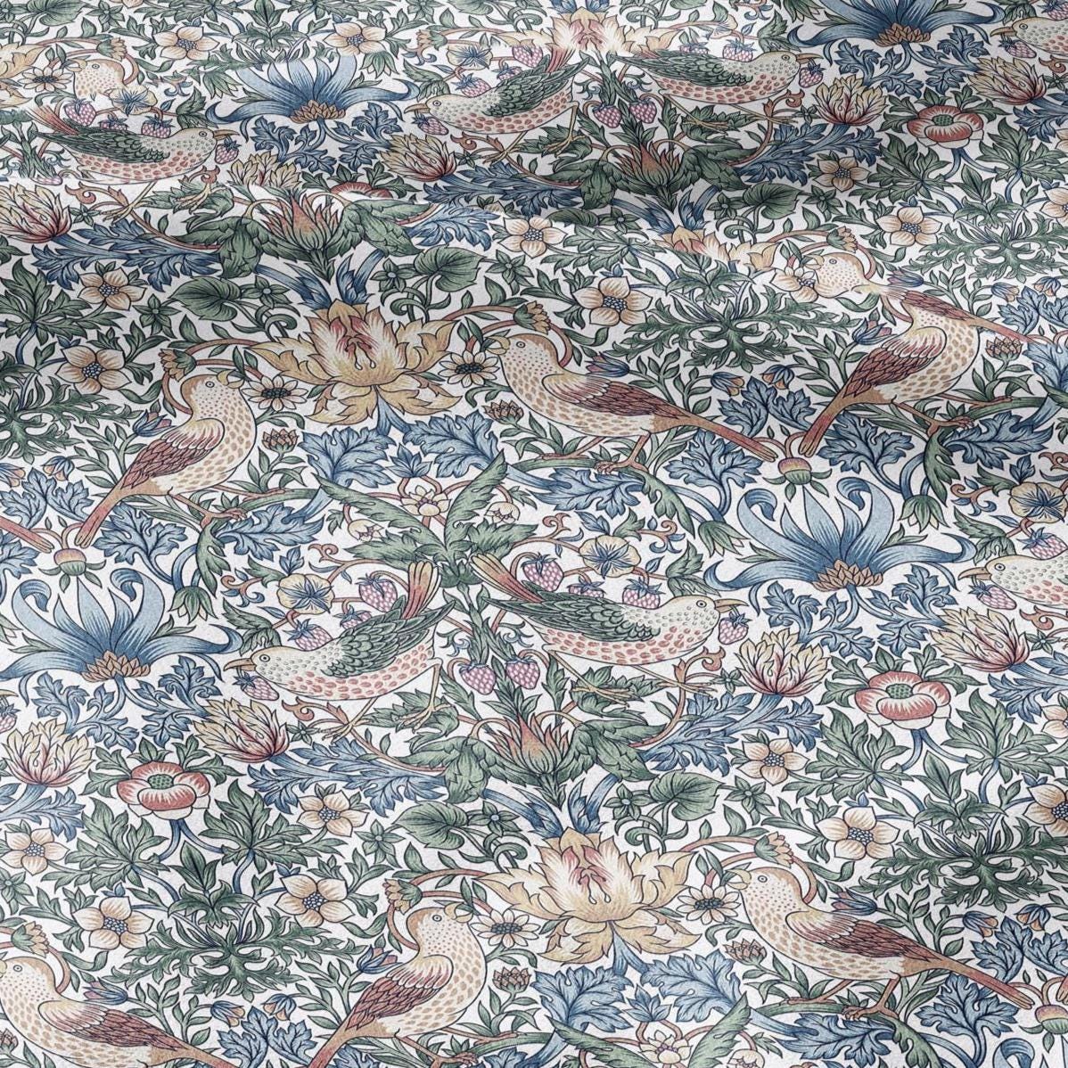 William Morris Strawberry thief 100% LINEN Art Crafts Fabric - British Victorian floral bird - home decor upholstery - clothing sewing 3730