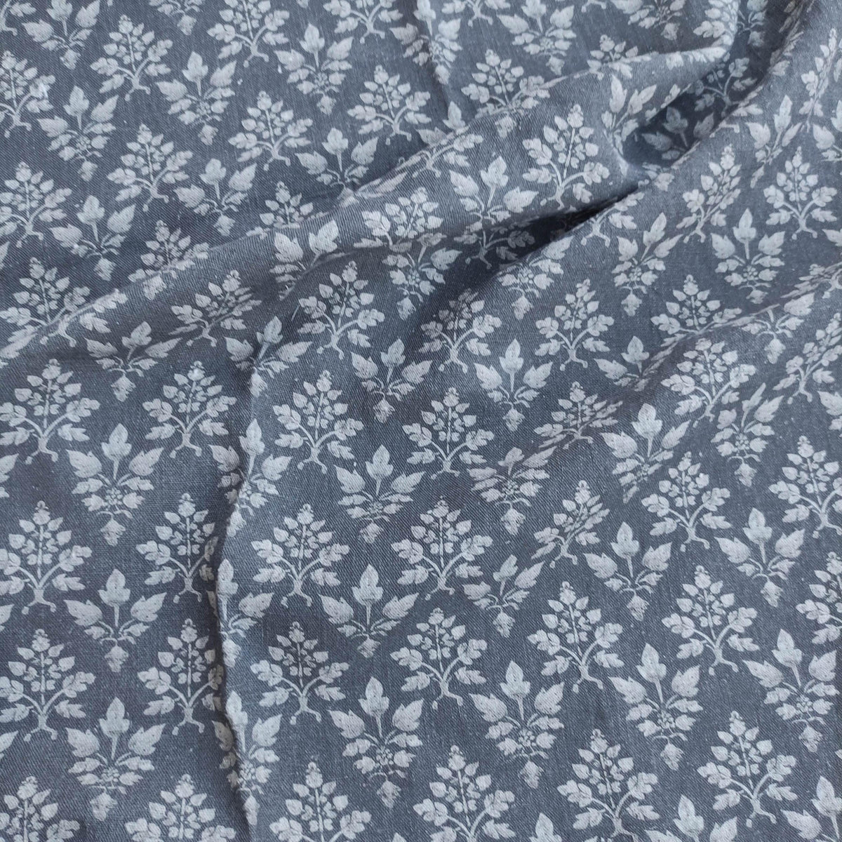 100% LINEN Fabric Tosca gray print - botanical block print upholstery curtains dress making 2074