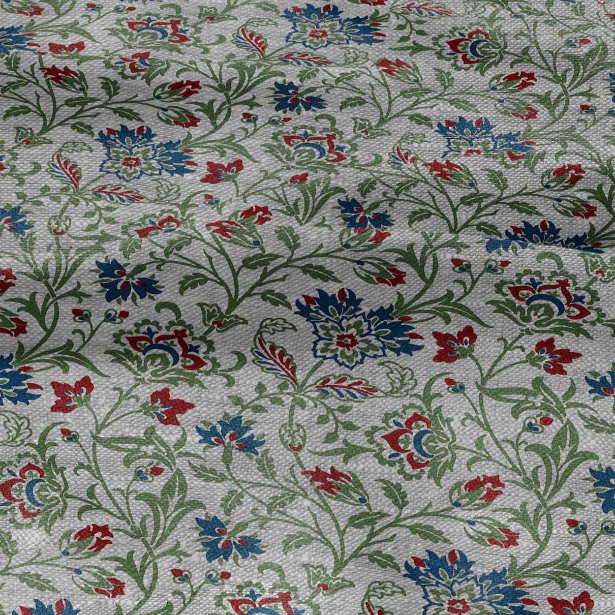 100% LINEN Fabric William Morris print  Breantwood - botanical green gray floral on oatmeal linen - modern vintage 3150