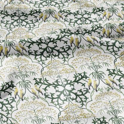 100% linen fabric - Yellow Birds in tansy field by Voysey - Victorian Art crafts - Historical pattern home decor dress making 3003