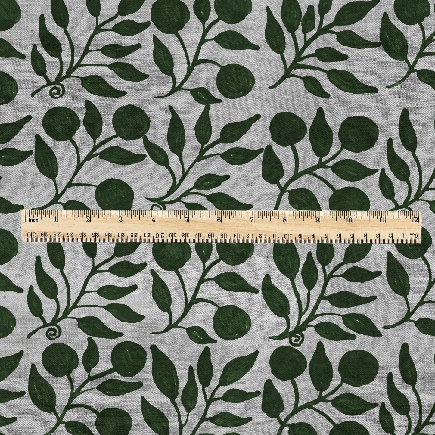 100% LINEN Fabric William Morris Rosehip green gray - oatmeal linen fabric with botanical print - Victorian Art Craft Historical 3296