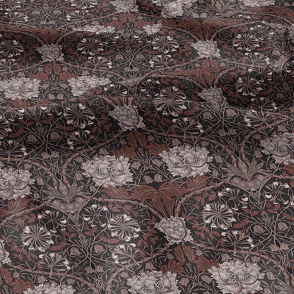 100% linen fabric William Morris Honeysuckle brown print - Victorian Art crafts - Historical pattern fabric upholstery dress making 2979B