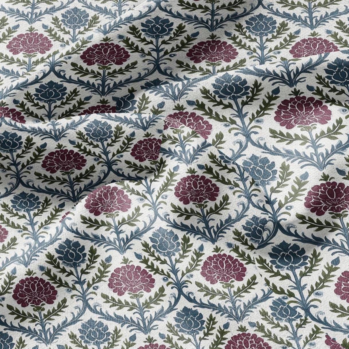 100% LINEN Fabric floral print - Grandmillennial - Modern vintage flower upholstery curtains dress making 2936