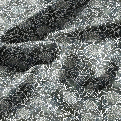 100% linen fabric greenfloral print - Vintage flower blossom botanical - modern vintage 3396