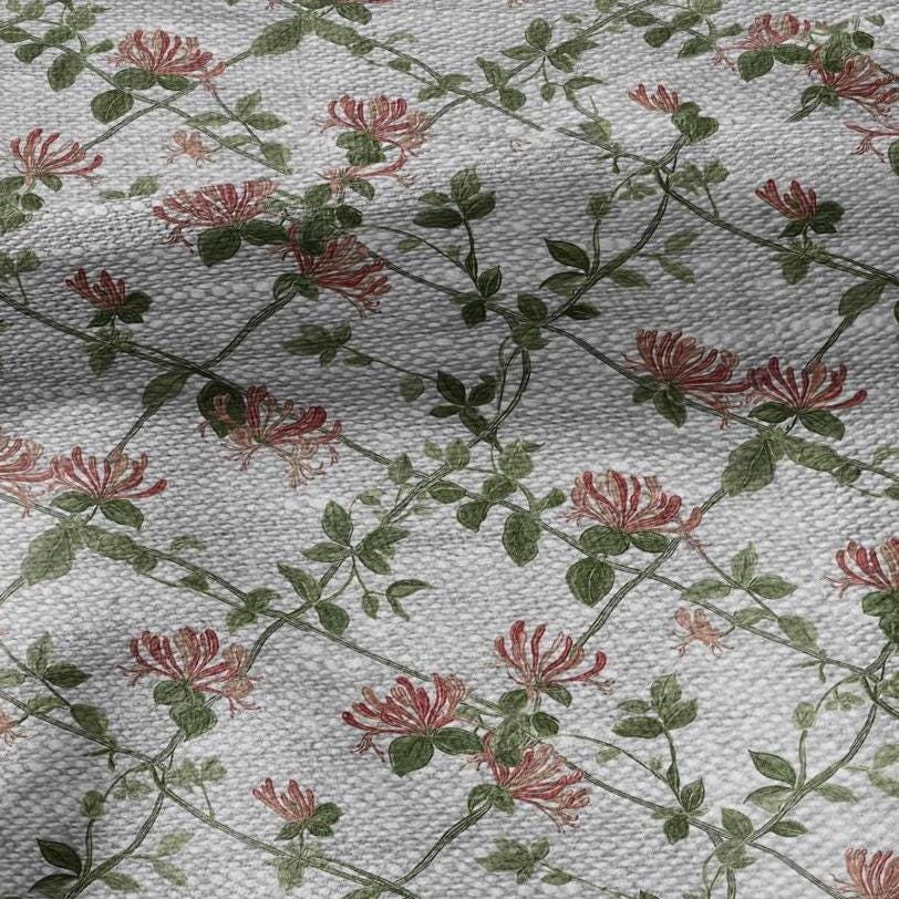 100% LINEN Fabric honeysuckle trellis print - oatmeal linen fabric with floral print - modern vintage botanical 3357