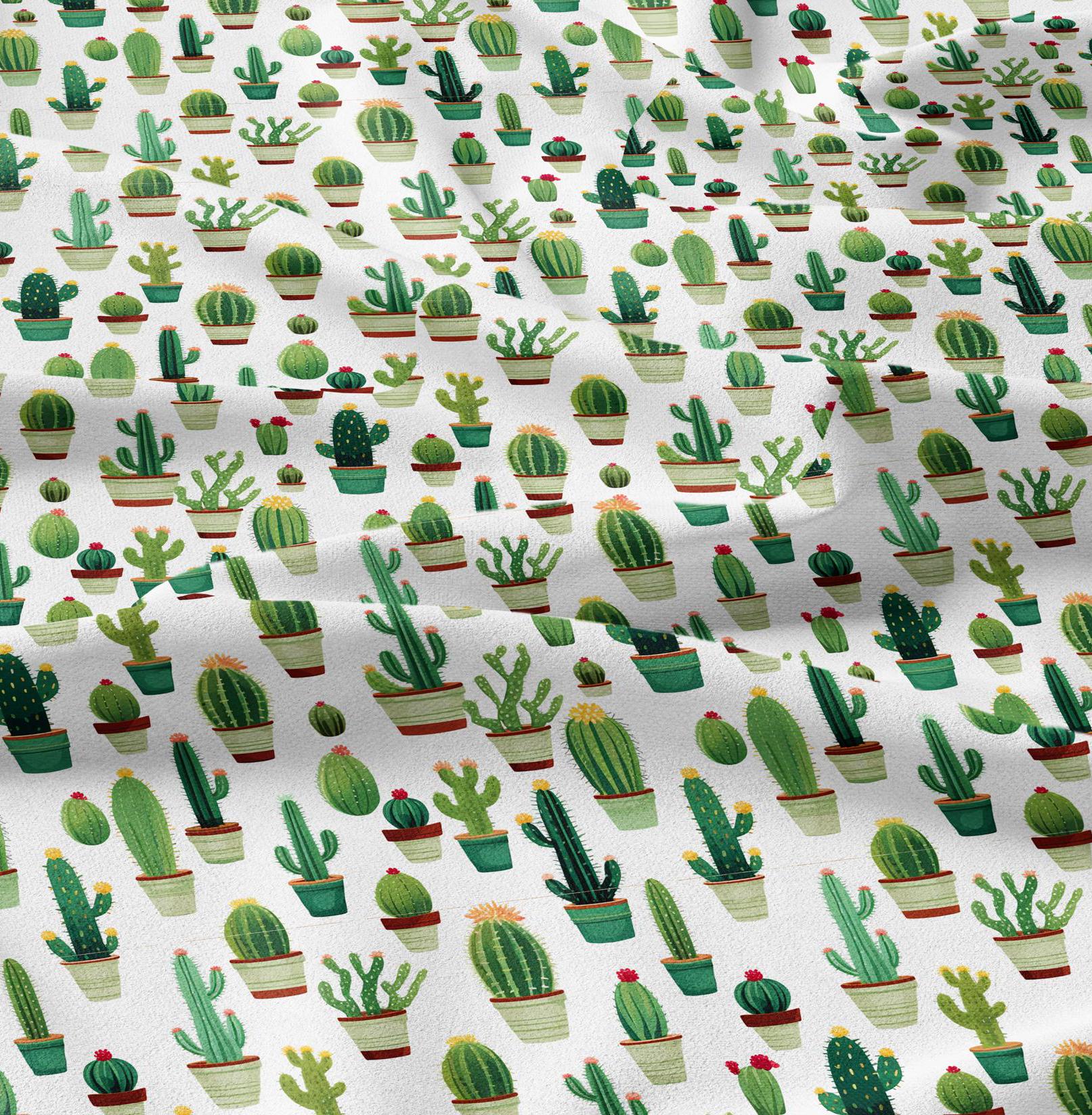 100% LINEN Fabric green Cactus - botanical flax fabric Greenery print upholstery dressmaking clothing - Tropical Floral flax Spring fabric