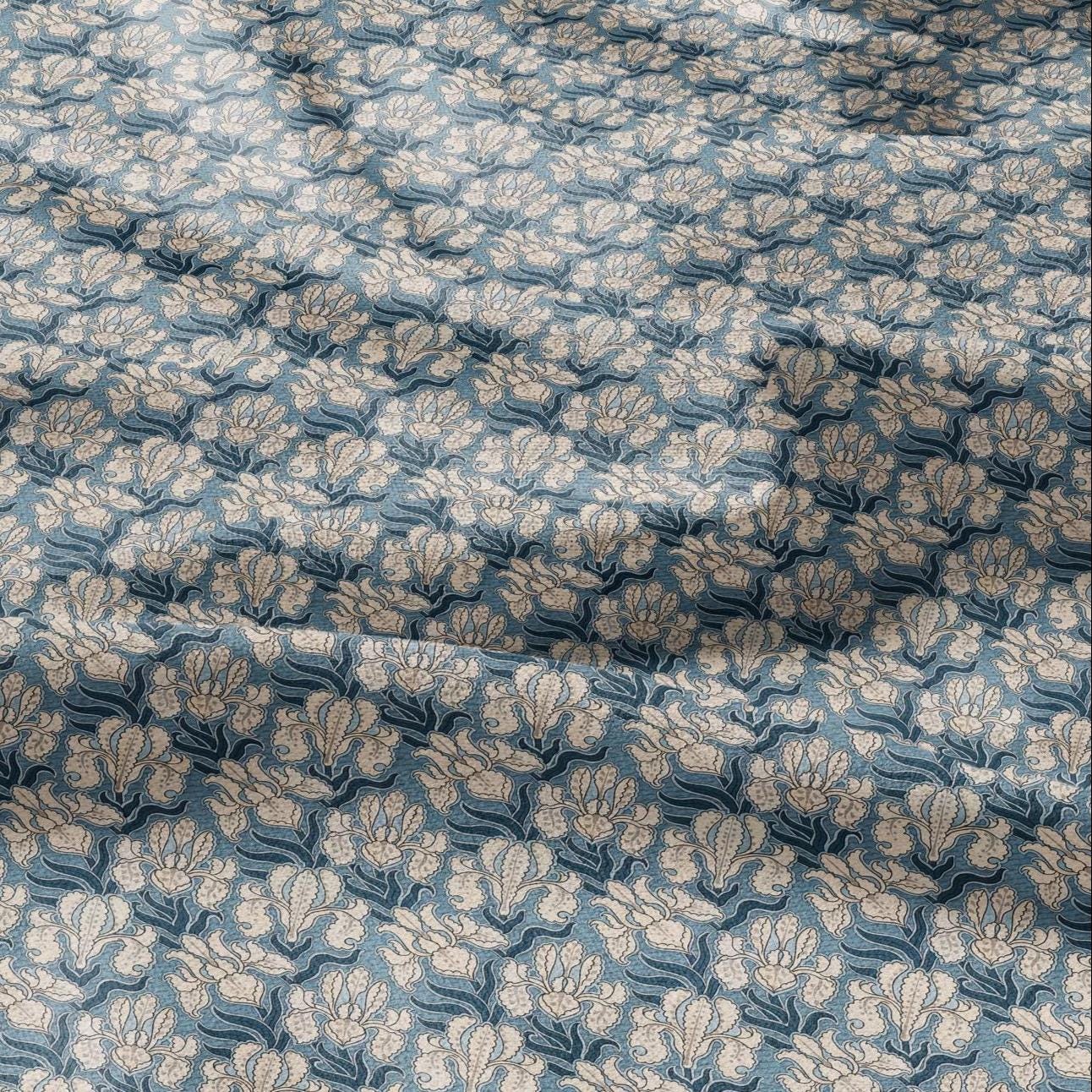 100% linen Art Nouveau Print fabric for Curtain Upholstery Cushion - Floral fabric IRIS - fabric material for dress making sewing