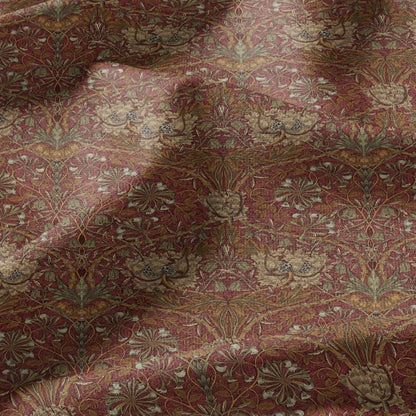 100% linen fabric William Morris Honeysuckle red print - Victorian Art crafts - Historical  upholstery dress making 3299