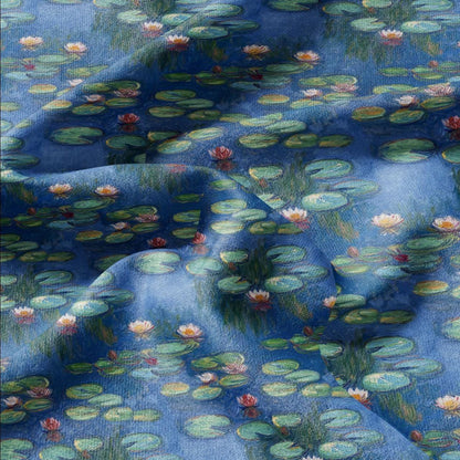 100% LINEN Fabric  - Waterlily - linen fabric inspired by Monet Paintings Water Lilies - heavy linen fabric for upholstery home decor 2072